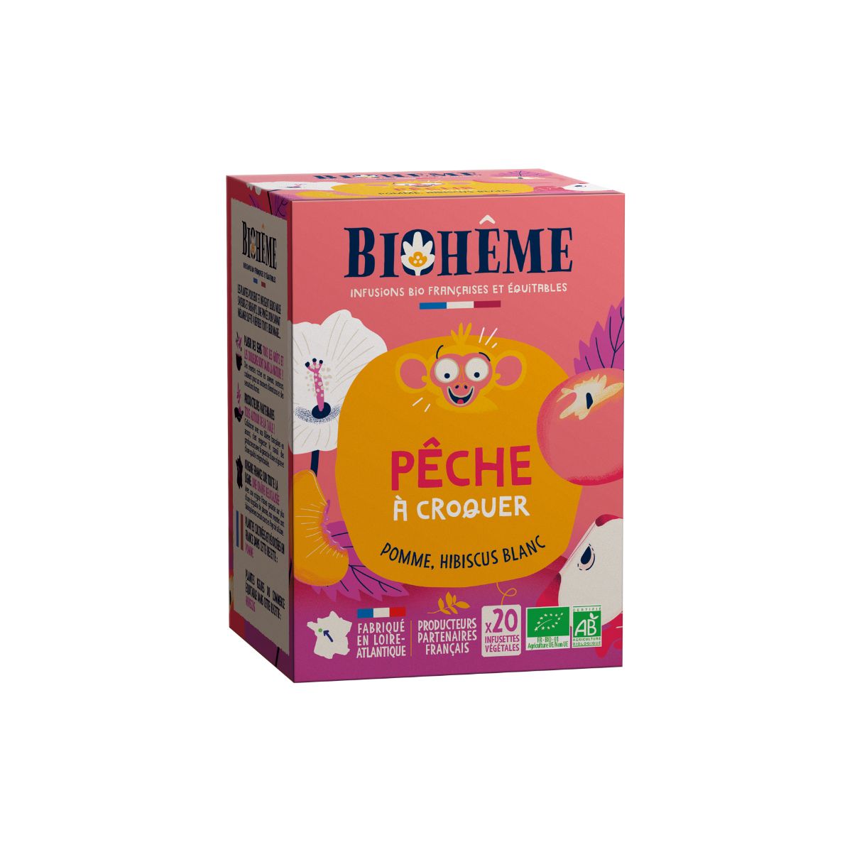 Boîte Pêche à croquer Bio de Biohême. Infusion, pêche.