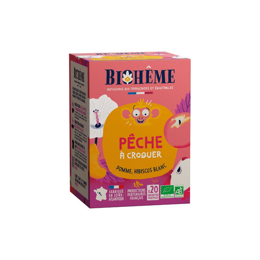 Boîte Pêche à croquer Bio de Biohême. Infusion, pêche.